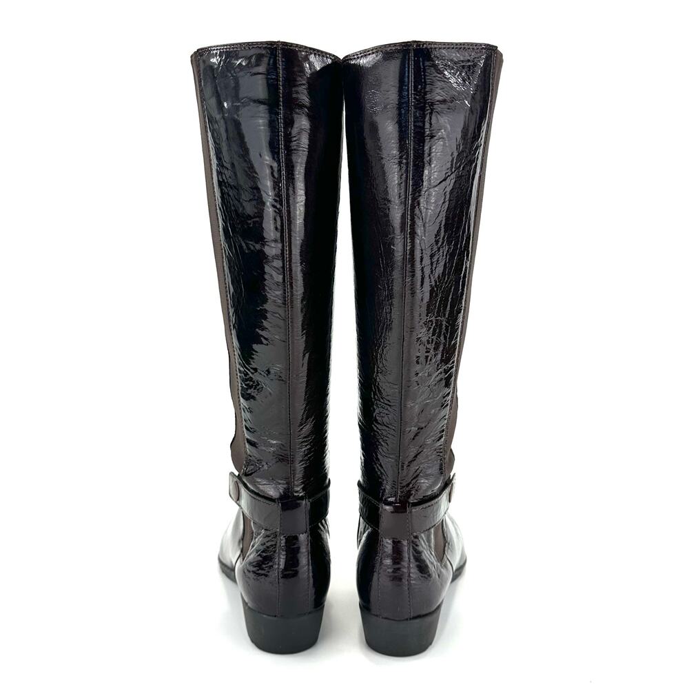 Sofft Brown Knee High Tall Boot Size 7M Patent Leather Low Heel Comfort Casual - Picture 12 of 13